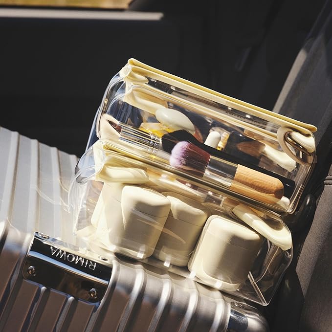 Cadence Travel Containers - Body Care Capsule Set - Magnetic Containers with Lids,Carry On Travel Essentials for Women/Men - 3 Flex Mediums (1.32oz) - Body Wash, Lotion & Sun Icon Labels - Pacific