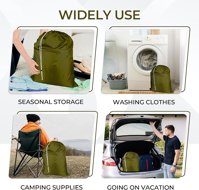 Laundry Bag with Locking Closure Drawstring – Extra Large Heavy Duty 100% Nylon, Large & Foldable Clothes Sack – Lightweight Dirty Laundry Organizer for Travel, Dorm, Gym – L 40" x H 50" (OLD GOLD)