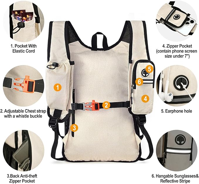 Seektop 15L Small Hiking Backpack for Women Men, Foldable Packable Backpack with Phone Pocket, Lightweight Travel Daypack for Hiking Camping Outdoor (Beige)