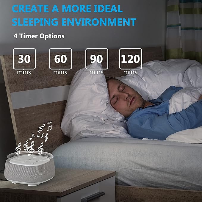 Rechargeable White Noise Machine with 28 Smoothing Sounds, Portable Sound Machine for Baby Kids Adult Sleeping, Auto-Off Timer, 32 levles of Volume Noise Machine Therapy for Home, Office, Travel