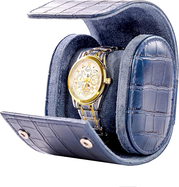 MR.OKAY Single Watch Travel Case-Classic Leather Watch Case With Superb Texture.(Portable Watch Roll Or Organizer For Storage And Display).Festival Gift For Men, All Handcrafted By Artisans