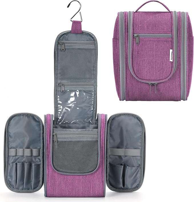 Narwey Small Hanging Toiletry Bag Women Travel Makeup Bag Organizer Toiletries Bag for Travel Size Essentials Accessories Cosmetics (Medium, Dark Purple)