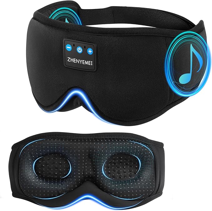3D Sleep Mask with Bluetooth Headphones, Sleeping Headphones for Side Sleepers, Wireless Music Eye Mask with Ultra-Thin Stereo Speakers for Men, Women, Tech Gifts, Black