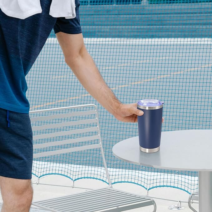 20 oz Tumbler with lid Double Wall Vacuum Insulated Tumblers Stainless Steel Coffee Mug Travel Coffee Tumbler Powder Coated Tumbler Cup Keep Hot&Cold - (Navy 6 Pack)