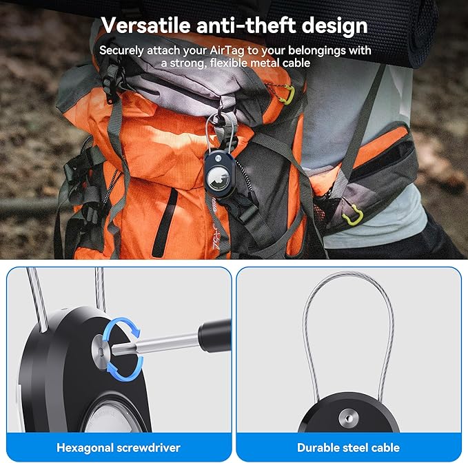 DDJ 2-Pack Luggage Tag Case for Apple Air Tracker Tag & Moto Tag with Wire Cable Lock, Waterproof，Anti-Lost Air Tags Holder with Name ID Cards for Travel, Luggage, Keys, Backpacks, Dog, Pets, Bags