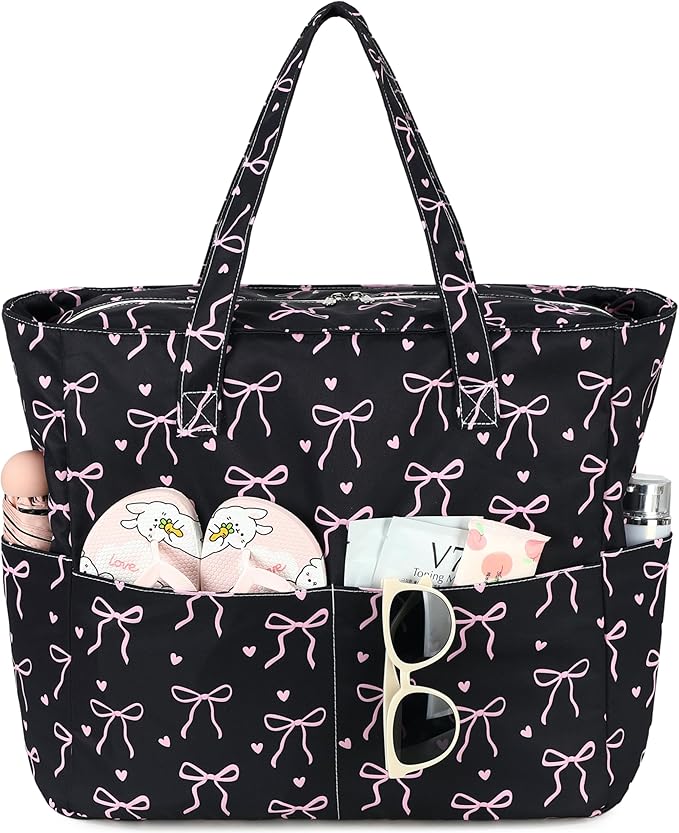 LEDAOU Large Beach Tote Bag Women Waterproof Sandproof Zipper Beach Tote Bag for Pool Gym Grocery Travel with Wet Pocket