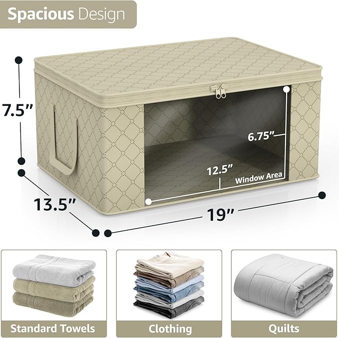 Sorbus Medium Clothes Storage Bags - Foldable Blanket Storage Bins for Organizing Bedroom, Closet, Clothing, Comforter, Organization with Clear Window, Lids and Carry Handles - Set of 10