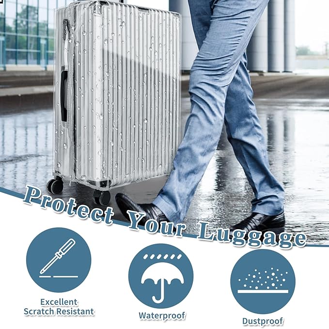 Yotako Upgraded Zippered Clear PVC Suitcase Cover, 24 Inch Luggage Covers for Suitcase Luggage Protector Cover 24''