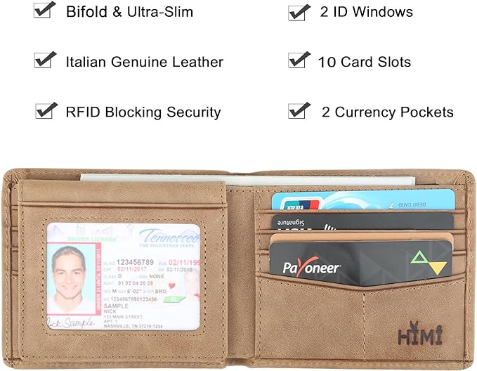 Wallet for Men-Genuine Leather RFID Blocking Bifold Stylish Wallet With 2 ID Window