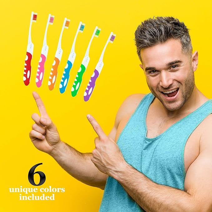 Portable Travel Toothbrush Kit - Built-in Cover, Folding, Collapsible for Hiking, Camping, Traveling - 6 Pack Firm Multicolor