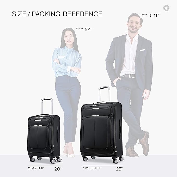 Samsonite Solyte DLX Softside Expandable Luggage with Spinner Wheels, Midnight Black, 2-Piece Set (20/25)