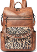 Shrrie 15.6 inch Laptop Backpack for Women,Large Leather Purse,Travel Backpacks Carry on,Water Resistant Casual Laptop Backpacks,College Backpack,Work Backpack for Women,Two-tone Camel Brown