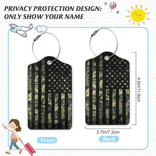 3 Pack Luggage Tag for Suitcase,American Flag USA Flag Leather Luggage Tags with Privacy Cover Name ID Label Identifiers Travel Bag Tags for Women Men Boys Girls