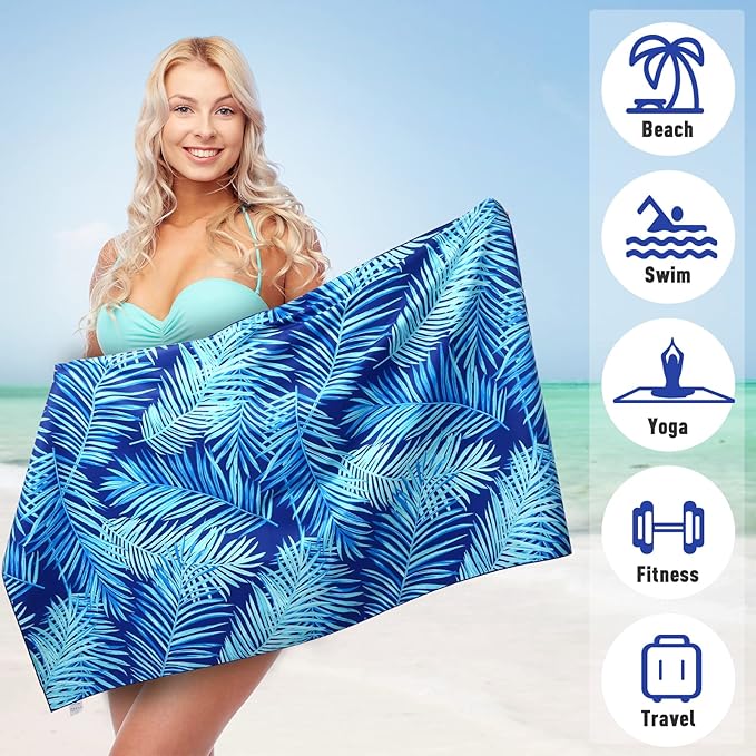 2 Pack Oversized Microfiber Pool Towel, 75'x 35', Sand-Free, Quick Drying, Super Absorbent