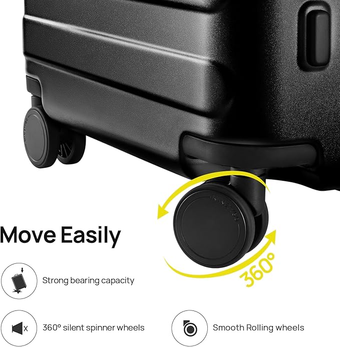 Carry on Luggage 22 X 14 X 9 Airline Approved, 20 Inch Luggage for 3-5 Days Travel, Double Spinner Wheels, 100% Hardshell PC, TSA Lock (01-Black (Basic), Set 2PCS (20-Inch/28-Inch))