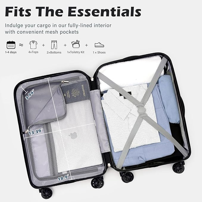 Coolife Carry On Luggage Airline Approved with Wheels Hard Shell Suitcase Spinner TSA Lock Telescopic Handle 20in-Wine Red