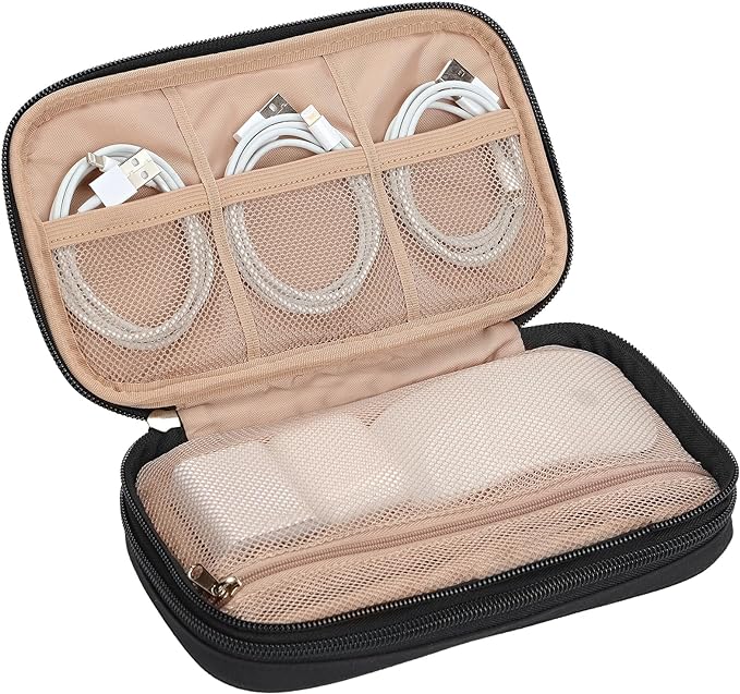 NISHEL Travel Cord Organizer Case, Double Layers Tech Electronic Bag, Essentials for Charger, Cable, Phone, Flash drive, Black