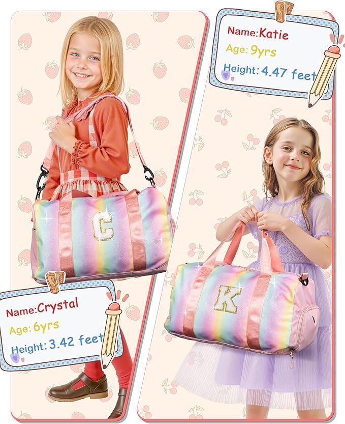 Easter Gifts for Teens Girls-Girl Gym Bag with Shoe Compartment, Kid Personalized Weekender Overnight Bags, Initial Travel Tote with Makeup Pouch, Gift for 3 4 5 6 7 Year Old Kids (Letter T)