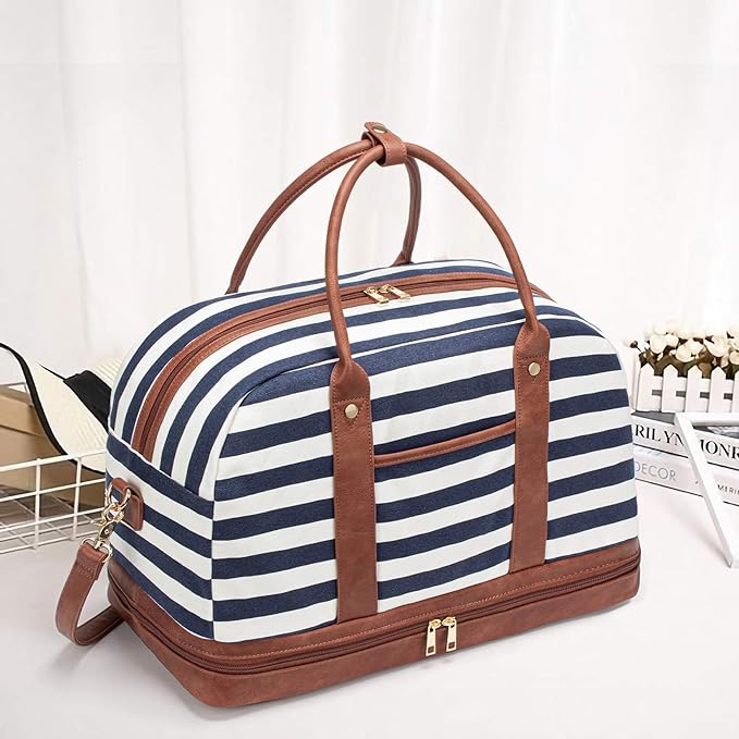 Weekender Bag for Women Canvas Overnight Bag Large Travel Tote Bag Carry on Shoulder Duffle Bag With Shoe Compartment,Perfect for Travel/Daily Use/Birthday Gift …