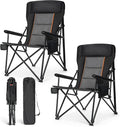 ALPHA CAMP Oversized Folding Camping Chairs for Adults High Backrest Heavy Duty Lawn Chairs Support 500 LBS Portable Camp Chairs with Cup Holders Large Side Pocket Outdoor Chair 2 Pack
