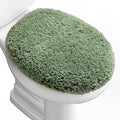 Microfiber Elongated Toilet Seat Cover 19.5"x 15" Machine Washable Solid Toilet Lid Cover Adjustable Rubber Backing Fits Most 18-19.5" L x 14-16" W Elongated Toilet Seat