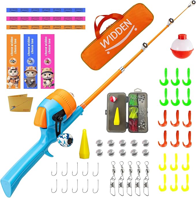 Kids Fishing Pole, Telescopic Fishing Rod, Toddler Collapsible Fishing Rod and Reel Combo with Tackle Box, Fishing Line, Bobber, and Soft Lures for Boy, Girl, Youth, Beginner, Over 4 Years Old