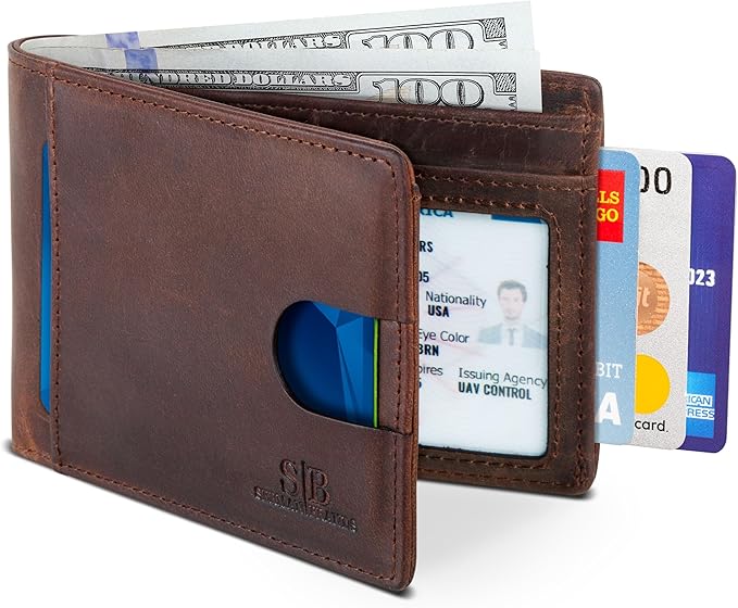SERMAN BRANDS RFID Blocking Slim Bifold Genuine Leather Thin Minimalist Front Pocket Wallets for Men Billfold Wallet Men Gift