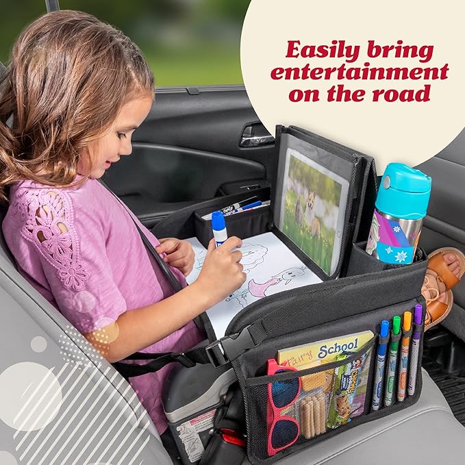 Lusso Gear Kids Travel Tray for Car - Road Trip Essentials for Kids - Car Seat Tray for Toddlers & Kids - for Airplane, Kids Travel Desk, Road Trip Activities (Mermaids)
