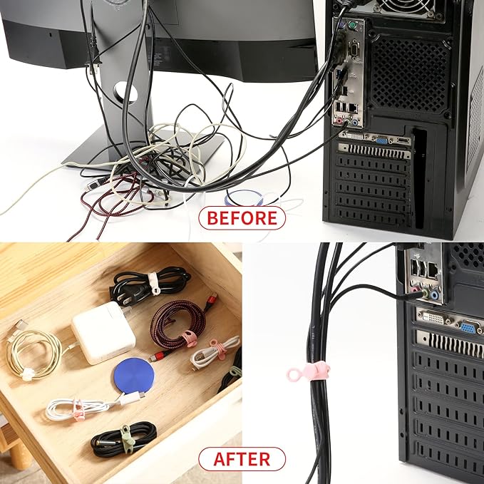 [20Park]UMUST Silicone Cable Ties, Reusable Cable Management Organizer, Cord Tie,Multipurpose Elastic Cord Organizer for Bundling and Fastening Cable Cords Wires(black)