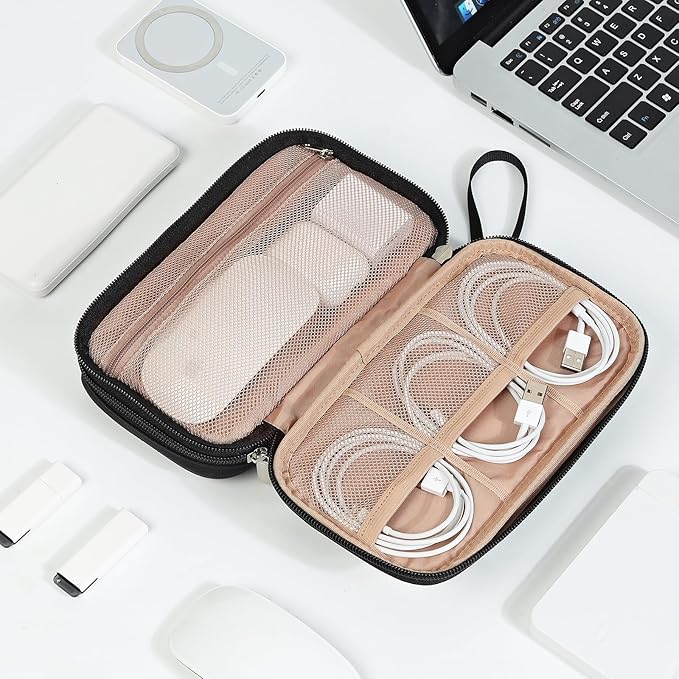 NISHEL Travel Cord Organizer Case, Double Layers Tech Electronic Bag, Essentials for Charger, Cable, Phone, Flash drive, Black