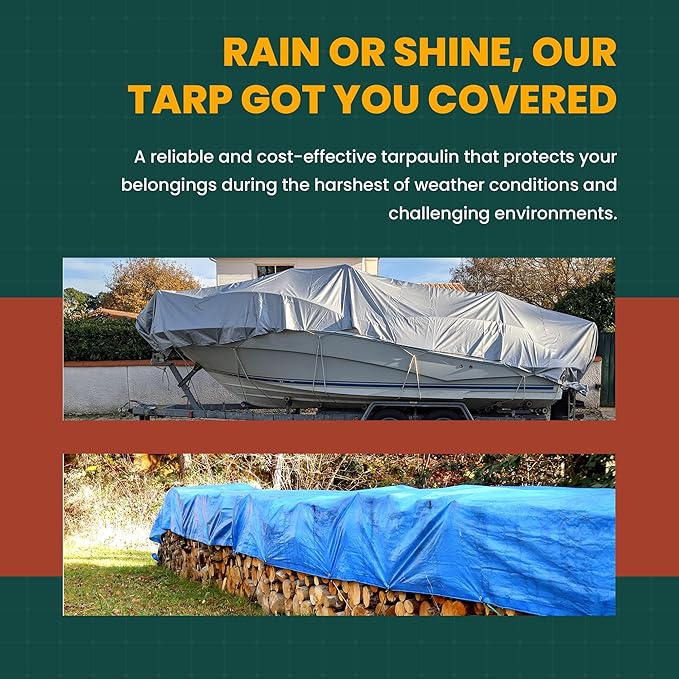 Large Waterproof Tarp - Heavy Duty 10 Mil Thick Poly Tarpaulin Ideal for Canopy Tents, Boats, RV or Pool Covers - Multipurpose Protective Tarps with Grommets for Indoor and Outdoor Use | 40' x 40'