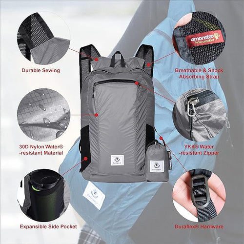 4Monster Hiking Daypack,Water Resistant Lightweight Packable Backpack for Travel Camping Outdoor