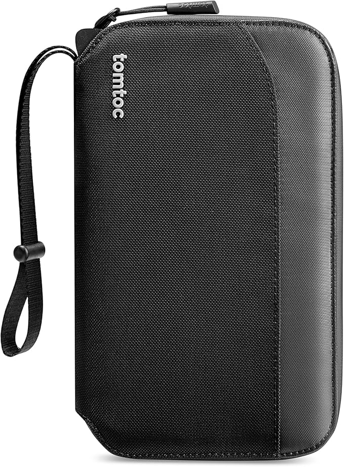 tomtoc Passport Holder Family with RFID Blocking, Passport Wallet Women Men, with Airtag & Sim Card Holder and Eject Pin, Travel Document Organizer with Wrist Strap, Up to 4 Passports, Water-resistant