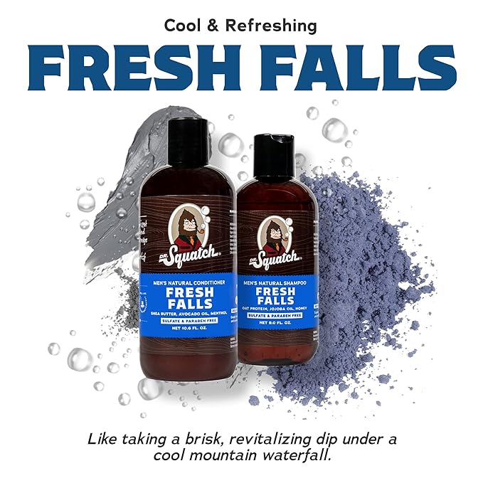 Dr. Squatch Natural Hair Bundle for Men - Healthy, Full Looking Hair - Fresh Falls Shampoo (8 fl oz), Fresh Falls Conditioner (11.5 fl oz)