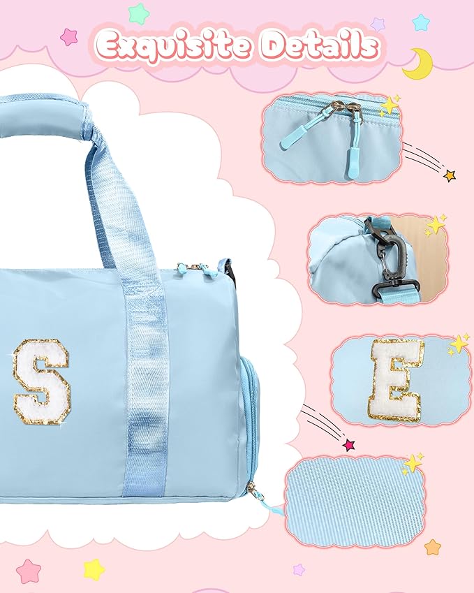 Valentines Day Gifts for Her-Girl Gym Bag with Shoe Compartment, Kid Personalized Weekender Overnight Bags, Initial Travel Tote with Makeup Pouch, Girls Kids Easter Gift (Letter V)