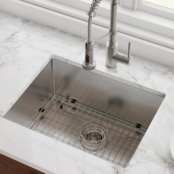 KRAUS Standart PRO™ 23-inch 16 Gauge Undermount Single Bowl Stainless Steel Kitchen Sink with WasteGuard™ Continuous Feed Garbage Disposal, KHU101-23-100-75MB
