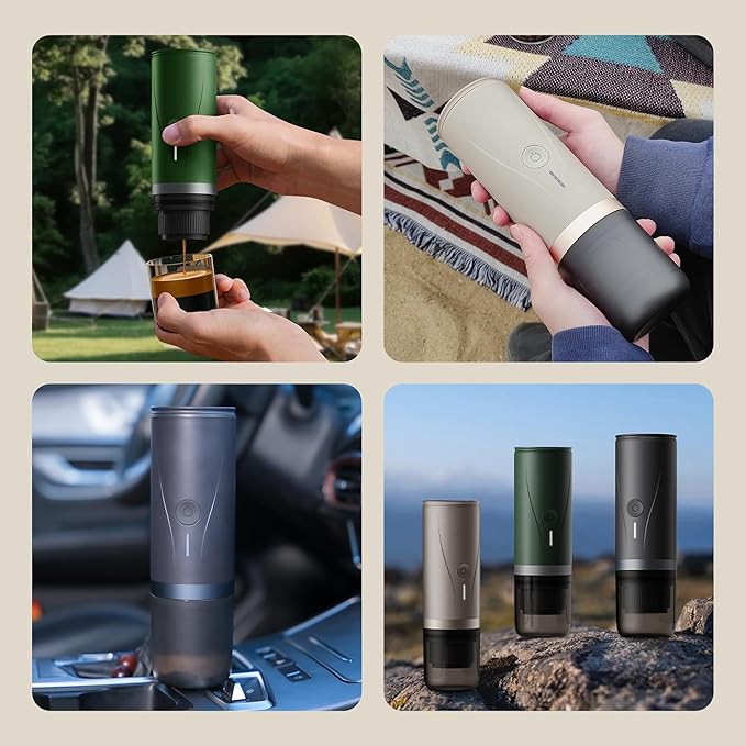 Portable Espresso Maker,Self-Heating Electric Mini Coffee Machine,20 Bar Pressure Compatible with NS Pods & Fine Grind for Travel, Camping, Hiking(Green)