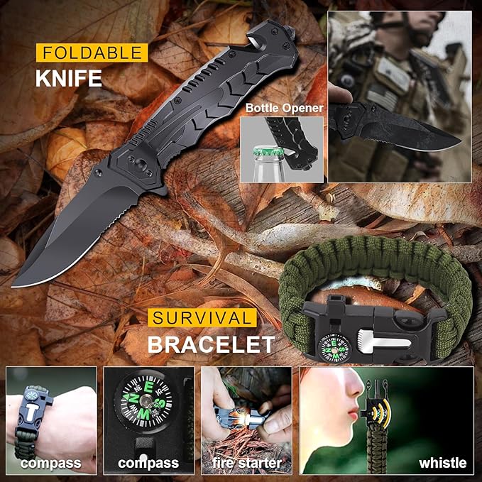 14-in-1 Survival Kit for Men - Premium Outdoor Survival Gear Set with Tactical Tools for Dad, Husband, Him - Camping, Hiking, Fishing Essentials for Men & Teen Boys