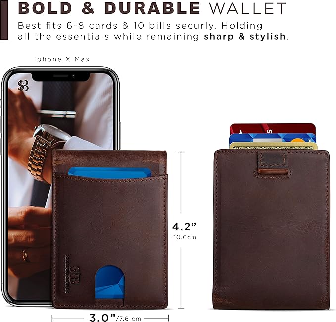 SERMAN BRANDS RFID Blocking Slim Bifold Genuine Leather Thin Minimalist Front Pocket Wallets for Men Billfold Wallet Men Gift