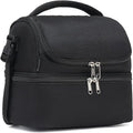 FlowFly Double Decker Cooler Insulated Lunch Bag Large Tote for Boys, Girls, Men, Women, With Adjustable Strap,Black