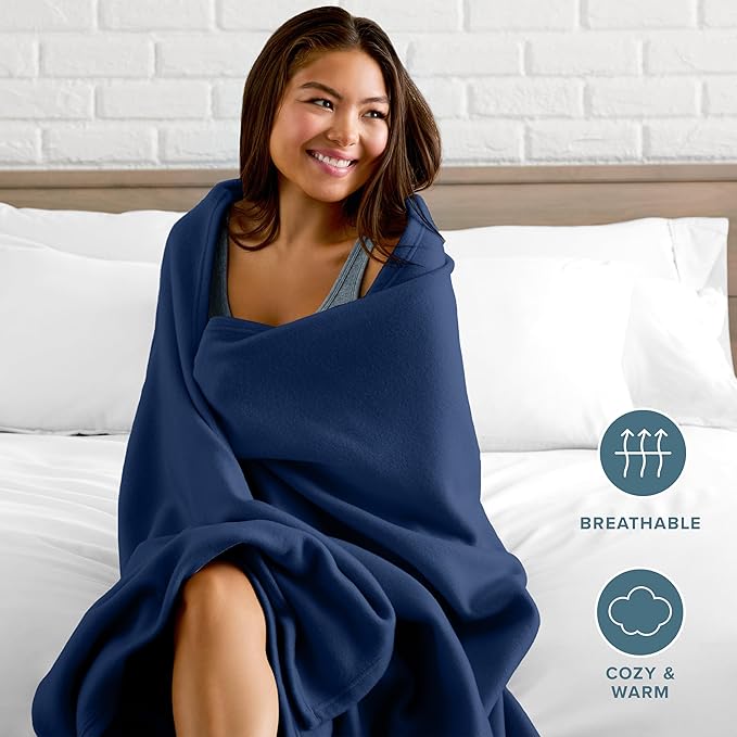Bare Home Polar Fleece Blanket - King - Dark Blue - Warm & Cozy - Premium Fleece - Throw for Bed, Sofa, Camping, Travel and Cold Nights - Lightweight Blanket (King, Dark Blue)