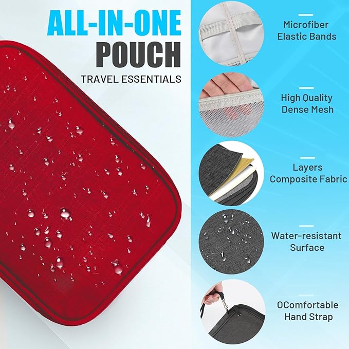 Travel Cable Organizer Bag, Electronics Organizer Tech Pouch with Double Layers for Cords, Chargers, Phone, Earphones, USBs, SD Cards - Travel Essentials Portable Waterproof Tech Pouch