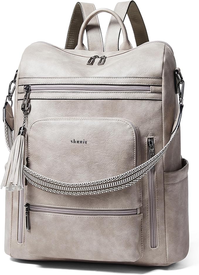 Shrrie Vegan Leather Laptop Backpack for Women 15.6 inch Work Backpack Fashion Travel Backpack Purse for Business College