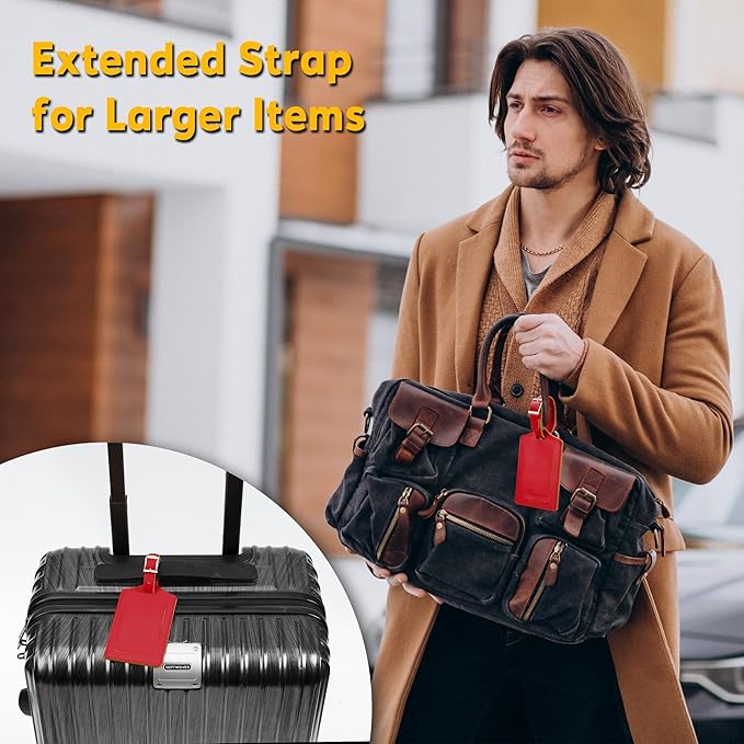 Travelambo Luggage Tags for Suitcases Faux Leather Privacy Protection 6 Pack Bag Tags Travel Accessories Essential, Deep Red