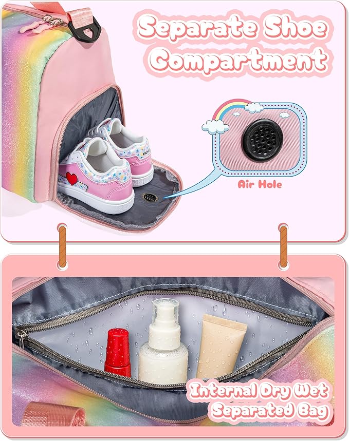 Graduation Gifts for Girls-Girl Gym Bag with Shoe Compartment, Kid Personalized Weekender Overnight Bags, Initial Travel Tote with Makeup Pouch, Gift Ideas for Niece Sister (Letter O)