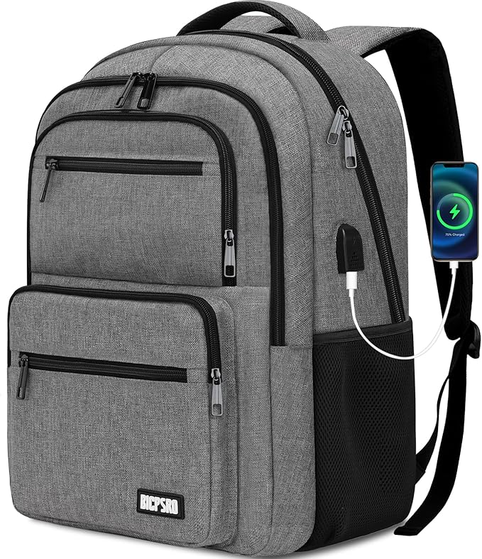 Backpack for School, School Backpack for Boys Girls Teens, College Book Bag, Water Resistant Bookbag, Back Pack for Men Women, Business Work Travel Grey
