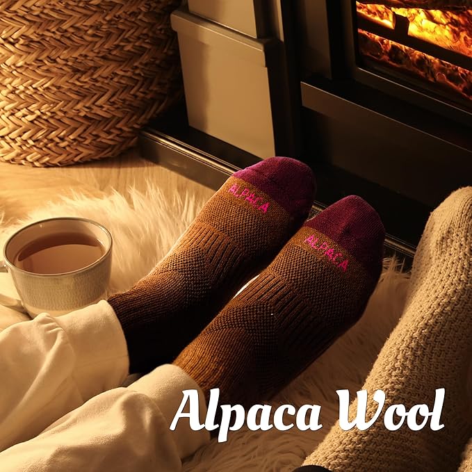 Alpaca Wool Hunting Socks 2 pairs for Men Women, Thermal Warm Compression Thick Winter Cushioned Hiking Boot Moisture Wicking