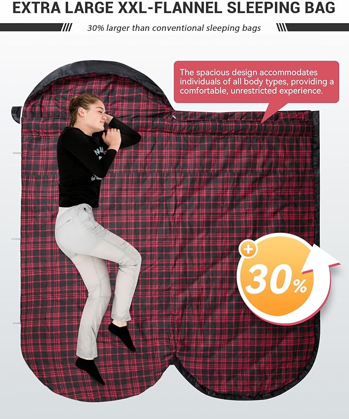 KingCamp Sleeping Bag for Adults, Cold Weather & Warm Extra Wide Big & Tall XL Portable Waterproof Flannel Sleeping Bags, Essentials Gear Accessories for Camping Backpacking Hiking Indoor & Outdoor