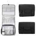 Relavel Hanging Toiletry Bag with Shoes Pocket, 360° Hook Travel Cosmetic Organizer, Waterproof, Multi-function for Makeup and Toiletries, Portable Storage Bag for Gym, Camping, Travel - Black
