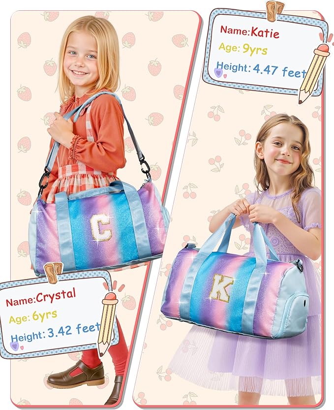 Christmas Gifts for Girls-Girl Gym Bag with Shoe Compartment, Kid Personalized Weekender Overnight Bags, Initial Travel Tote with Makeup Pouch, Gift Ideas for Niece Sister (Letter W)